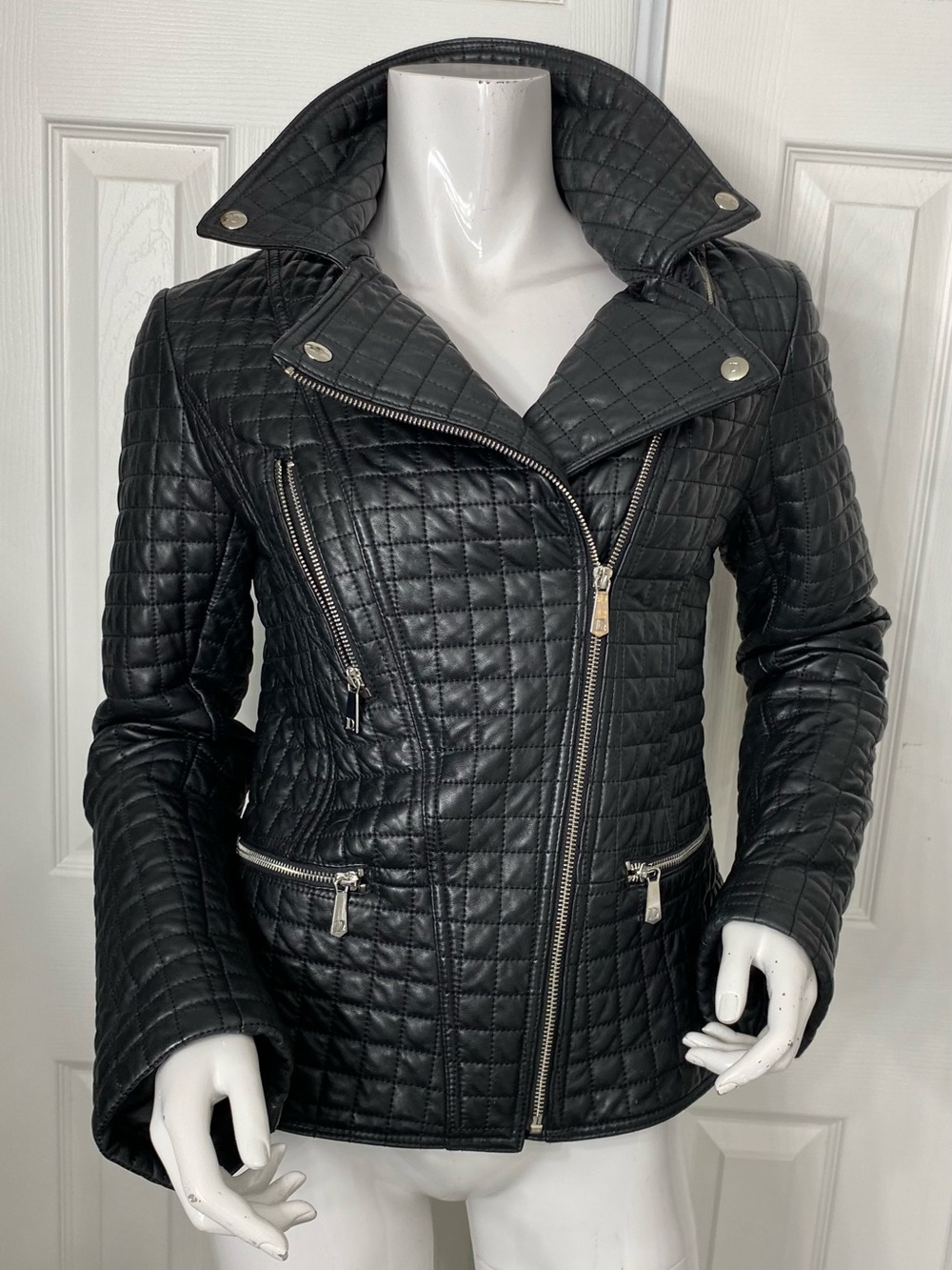 💯Leather Dawn Levy Black Quilted Leather Moto Jacket